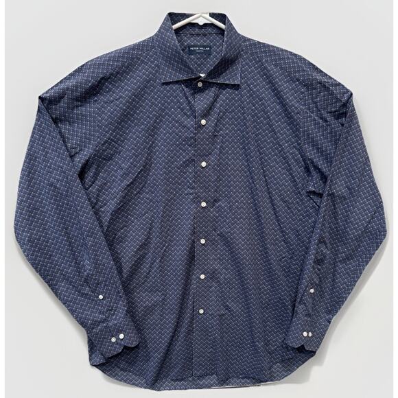 Peter Millar Dess Shirt Mens Large Blue All Over Print‎ Geometric Collection - Picture 1 of 6